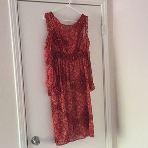 Orange Boho Cold Shoulder Midi Dress Poet Sleeve